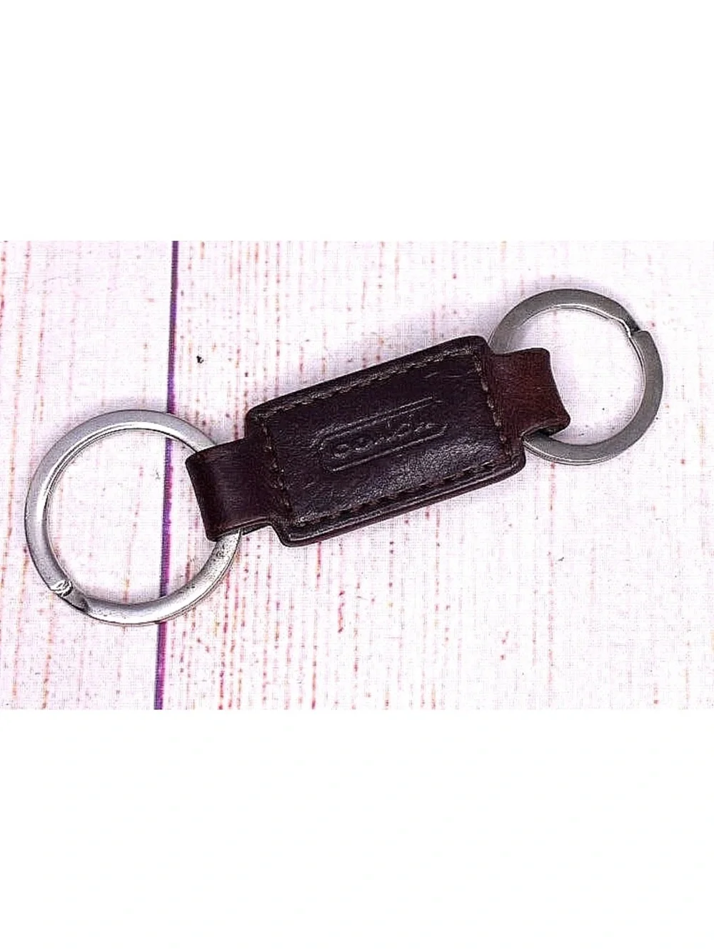 Coach Brown Leather Double Ring Valet Key Chain Key Fob